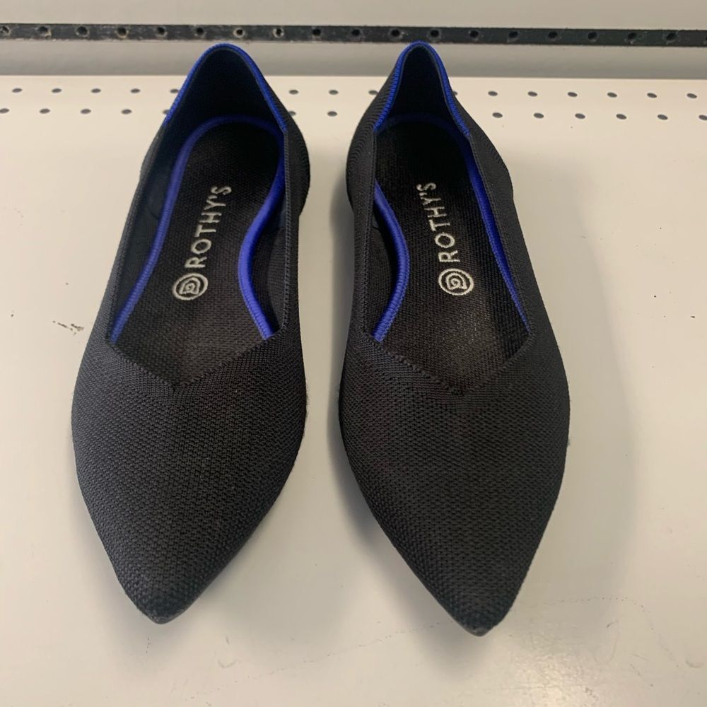 Rothy's Textile Bright Black The Point Ballet Flats Shoes Womens US 10.5